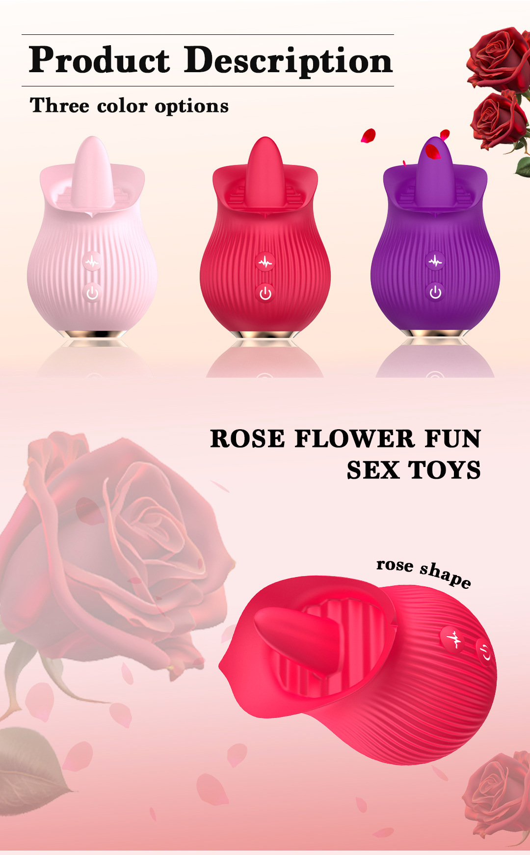 Aifeiya Rose Suction Tongue-Lick Telescopic Vibrator Egg, 12-Frequency, Silicone-ABS, Adult — detail image 2