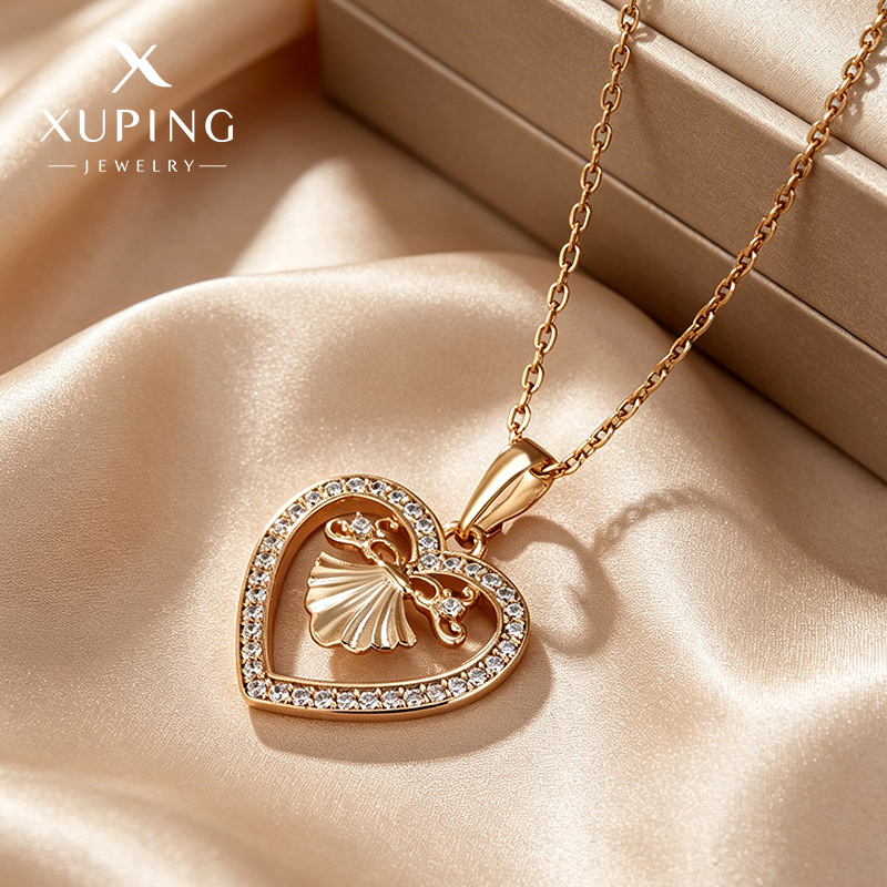Joyería Xuping, Collar de Diseño Coreano, Estilo Nicho, para Mujer, Celebridad de Internet, Lujo Ligero, Temperamento, Colgante de Corazón, Venta al por Mayor