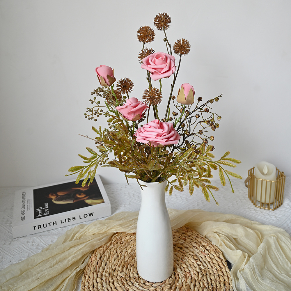 2025 explosión de comercio exterior de alto nivel europeo retro imitación de rosas secas quemadoras de mano decoración del hogar al por mayor adornos de ramo
