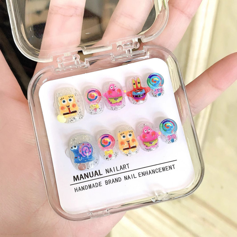 [Original Real shot] pure hand-worn armour Net red SpongeBob nail patch cartoon cute Pie star