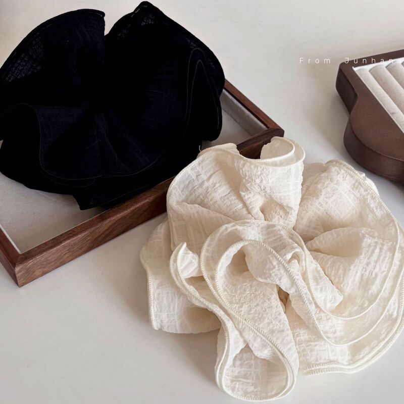 4-Layer Large Black White Lace Pleated High-Level Colorectal Hair Loop Lazy French Korean Style Hair Rope for Women