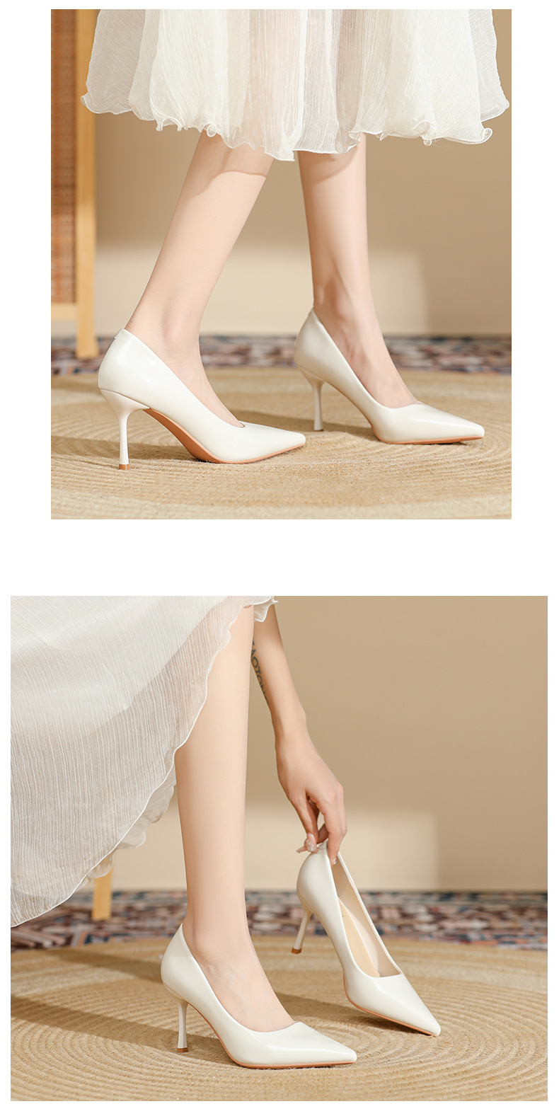 Giày cao gót nữ mũi nhọn da bóng gót 8 cm – giày cưới công sở — Màu Đen-8cm chi tiết 7