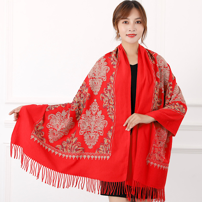 330g colorful diamond embroidered flower scarf, i mitation cashmere shawl, women's ethnic style travel cloak, warm for_voghion.com