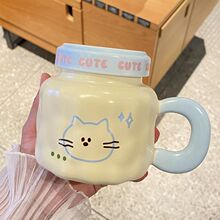 卡通Ins风小猫马克杯可爱陶瓷杯带陶瓷盖生日礼物少女心杯子套装