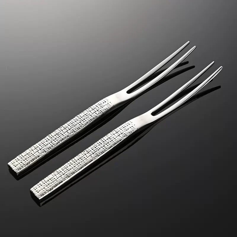 埃恩316不锈钢水果叉创意轻奢方柄裂纹家用月饼叉子加厚二齿叉