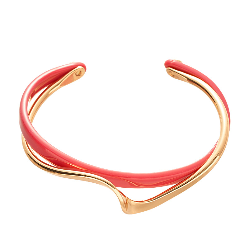 Europa y los Estados Unidos imitación de frita geométrica círculo abierto doble pulsera chapado en oro simple nicho temperamento de alta joyería para mujeres