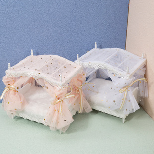 1:12 Doll House Accessories Mini Furniture Wooden Mini Home Bedroom Dream Star Moon Mesh Princess Bed