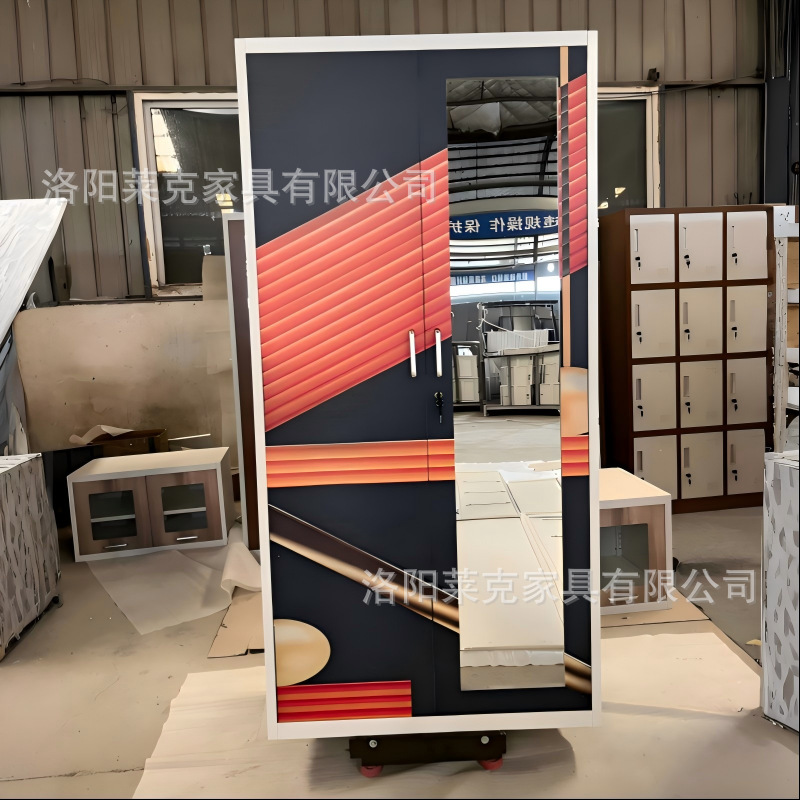 Gabinete de impresión de dos puertas deslizantes armario de acero espejo estética armario de almacenamiento de metal doméstico se puede personalizar simple armario de metal de viento image 5