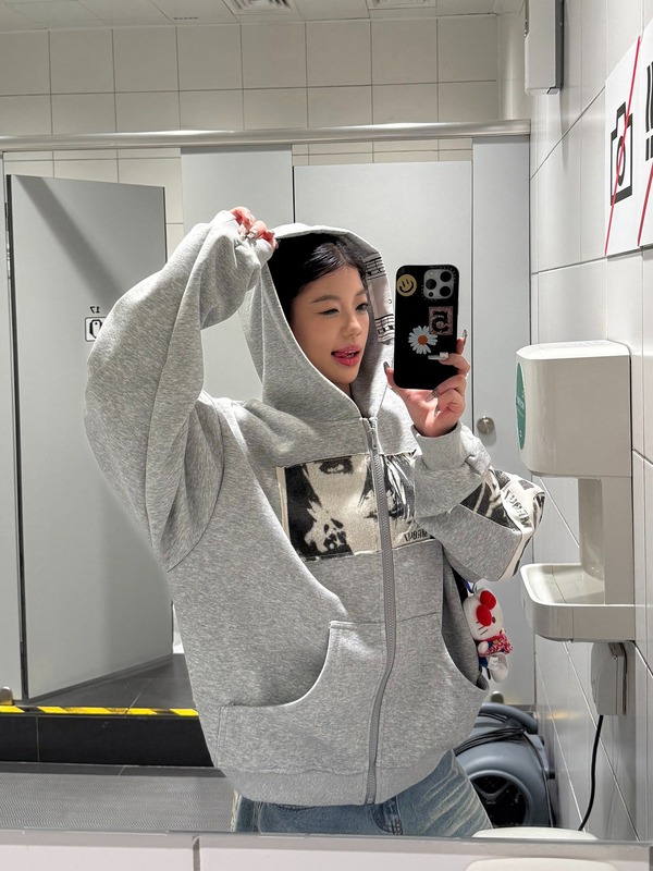 2025美式宽松开衫街头外套风朋克灰色连帽卫衣女秋同款冬潮牌重磅|undefined