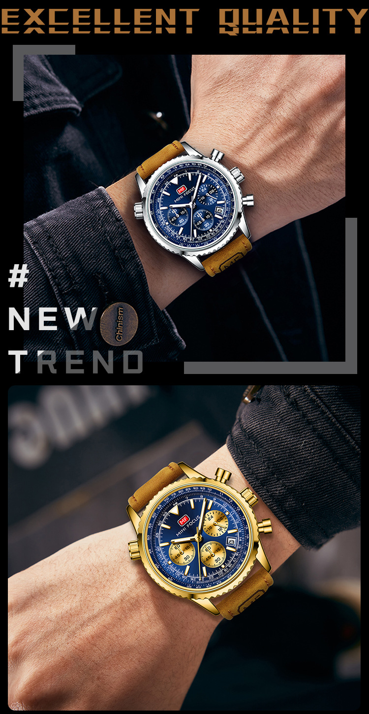 New MINI FOCUS Watch Casual Men's Watch Multi Functional Quartz Watch Aviation Timing Men's Watch Real Belt 0463G_voghion.com