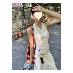 【人棉莫代尔1*1随心裁】吊带背心女白色美背短款无袖挂脖上衣女