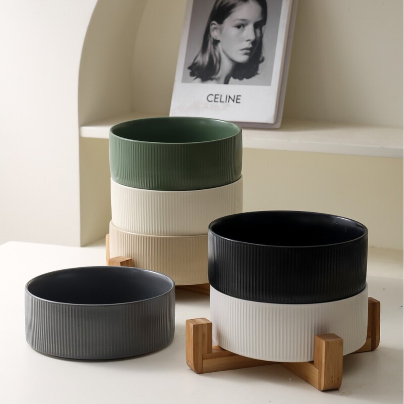 Cross-Border Ceramic Pet Bowl Cat Black Bowl Dog Water Bowl Large Diameter Anti-Black Chin Cat Food Bowl Water Bowl Anti-Knock over