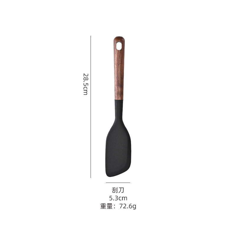 Suministros de cocina cara sonriente mango de madera de estilo europeo sartén antiadherente espátula de silicona conjunto de 10 piezas azul traje de utensilios de cocina resistente a altas temperaturas