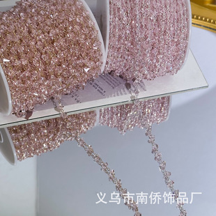 DIY Chain 4mm Pink Triangle Crystal Chain Color-Preserving Bracelet Material Antique Hair Accessories Headscarf Tassel Jewelry