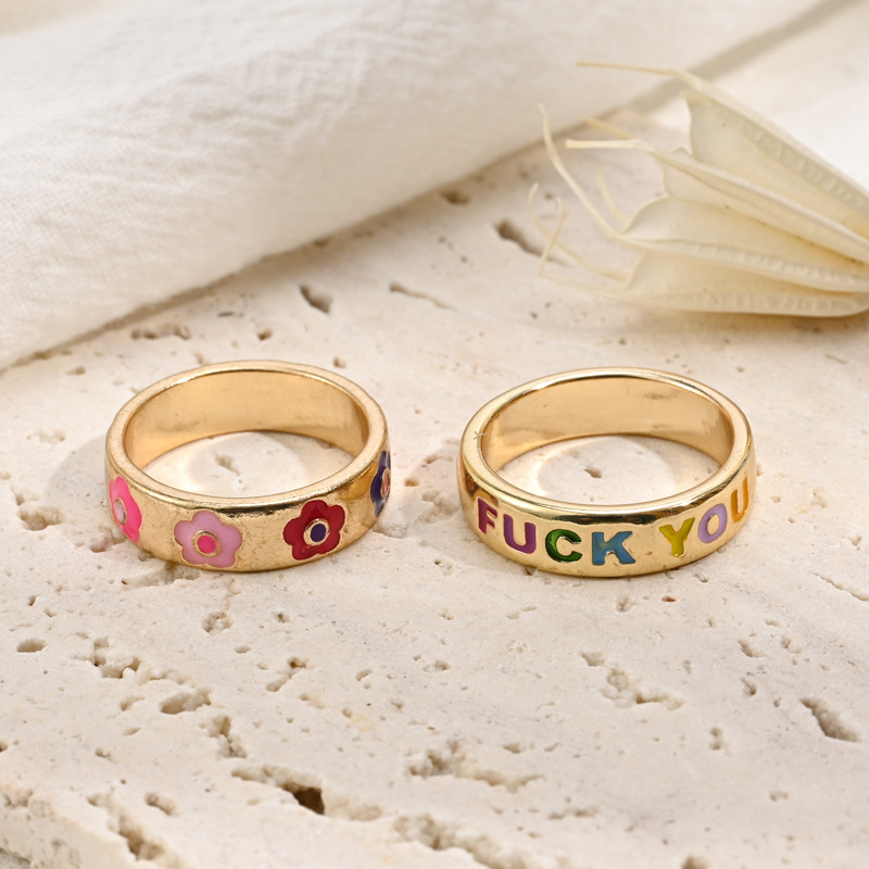 Simple Style Letter Copper Rings Plating Copper Rings