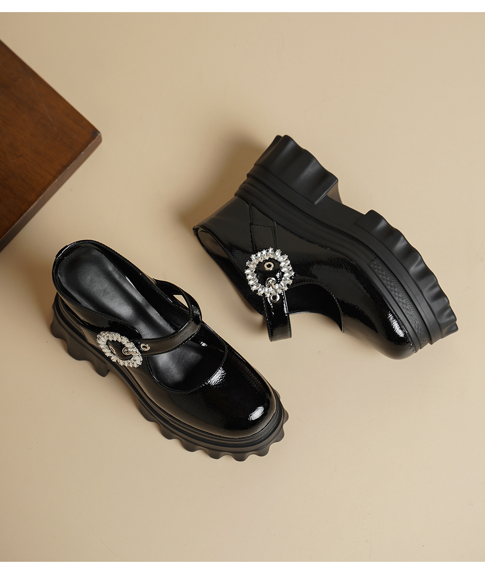 Dép sục Birken đế dày độn cao 12cm, bít mũi khóa đính kim cương, sandal đế xuồng đi hè — Màu đen chi tiết 13