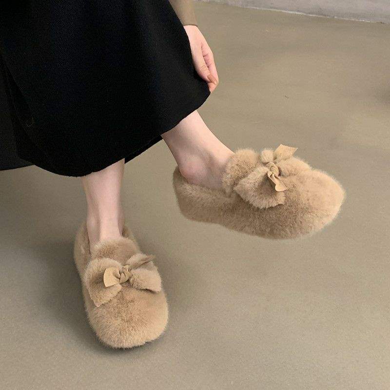 毛毛鞋女冬季外穿2025新款加绒加厚一脚蹬豆豆鞋仙女风保暖棉瓢鞋