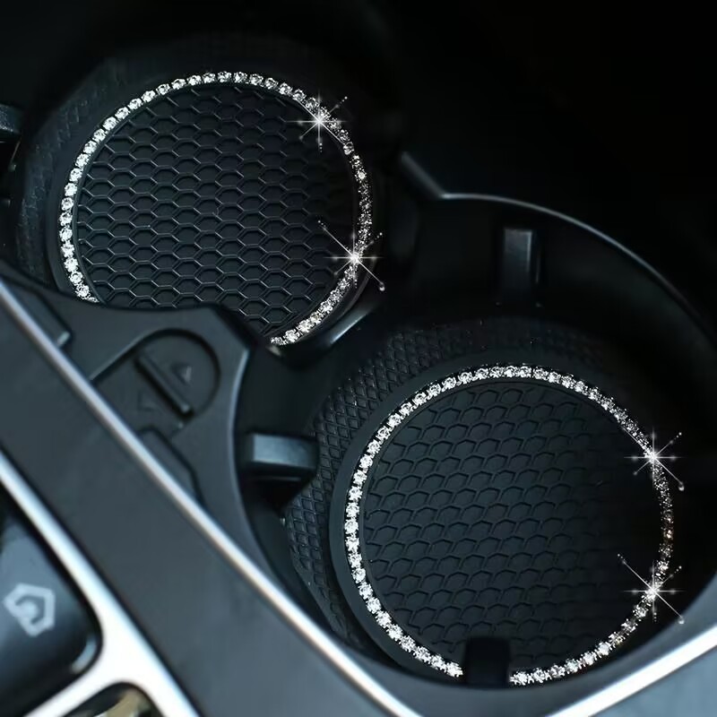 Diamante transfronterizo taza de agua estera redonda de silicona antideslizante estera taza almohadilla de aislamiento térmico rhinestone accesorios creativos del coche