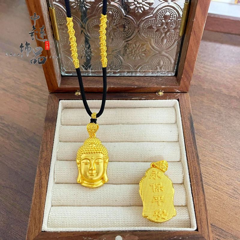 金店と同じスタイルの高色保持古代砂金永遠の平和仏頭ペンダント銅金メッキ蓮ロープ仏頭ペンダント|undefined