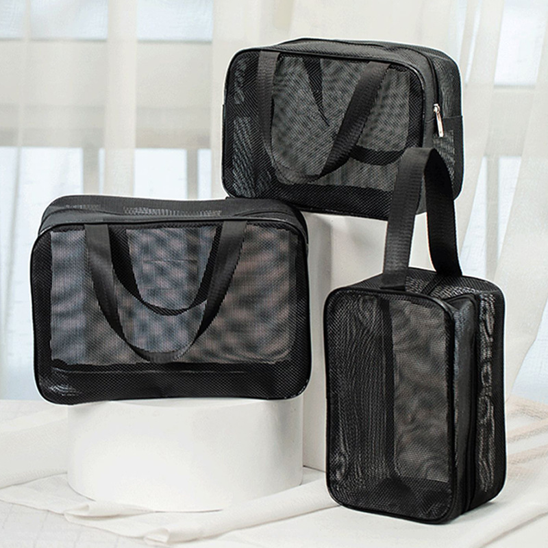 Hollow-Out Men's Bath Bag, Makeup Mesh Toiletry Bag, Women's Wash Bag, Mesh Portable Draining Bag for Swimming and Bathing, Breathable Storage Bag