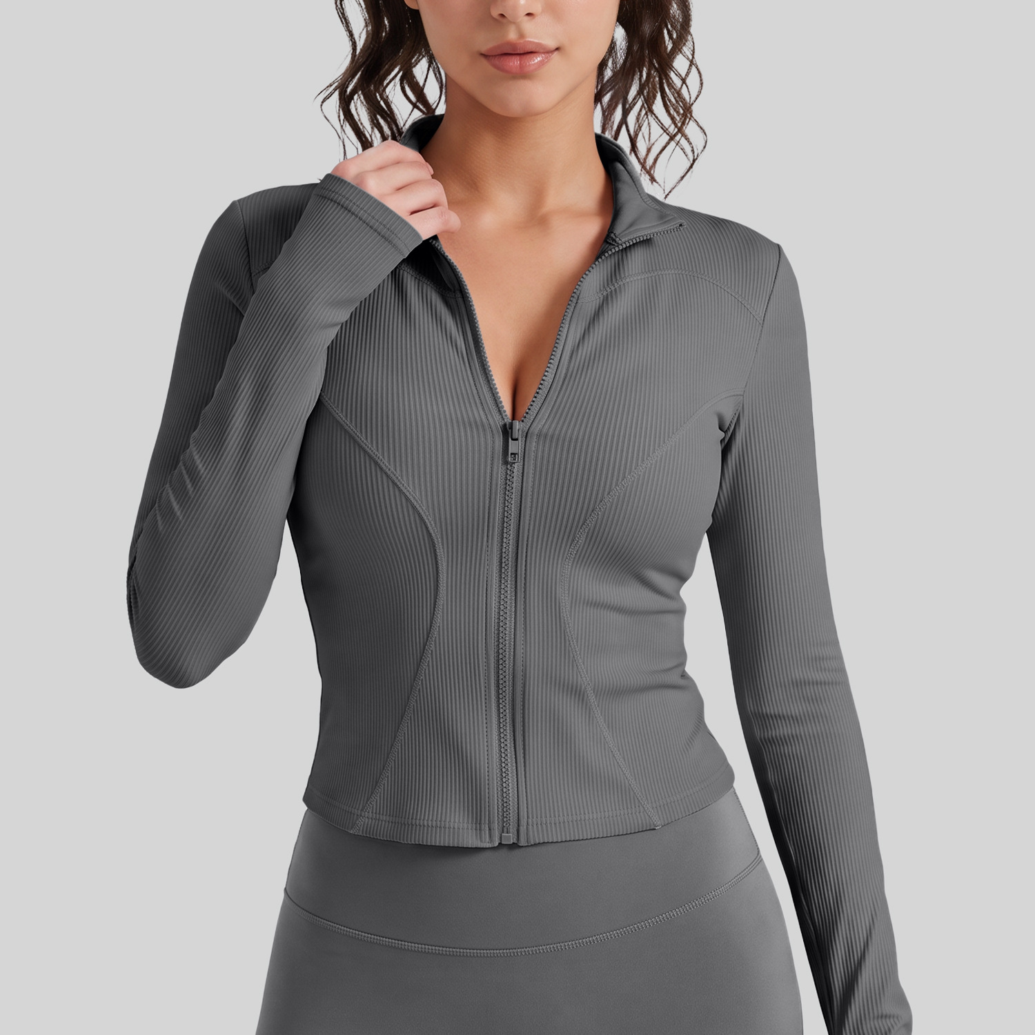 Juyitang nueva chaqueta deportiva delgada con cuello alto a rayas para mujer corriendo fitness chaqueta de yoga