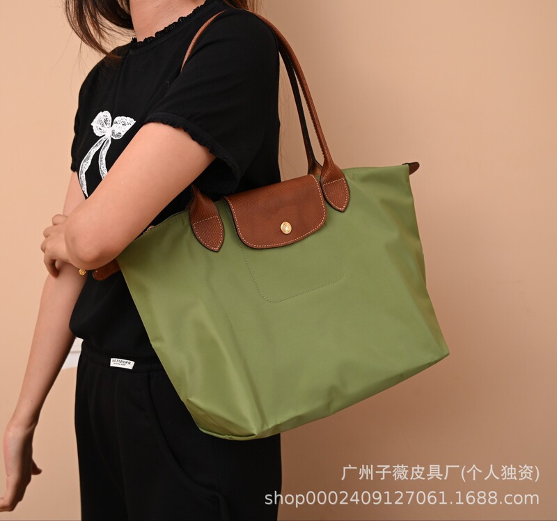 高品質 Longxiang クラシックナイロン餃子バッグ女性の大容量ポータブルショルダーバッグ軽量折りたたみトートバッグ|undefined