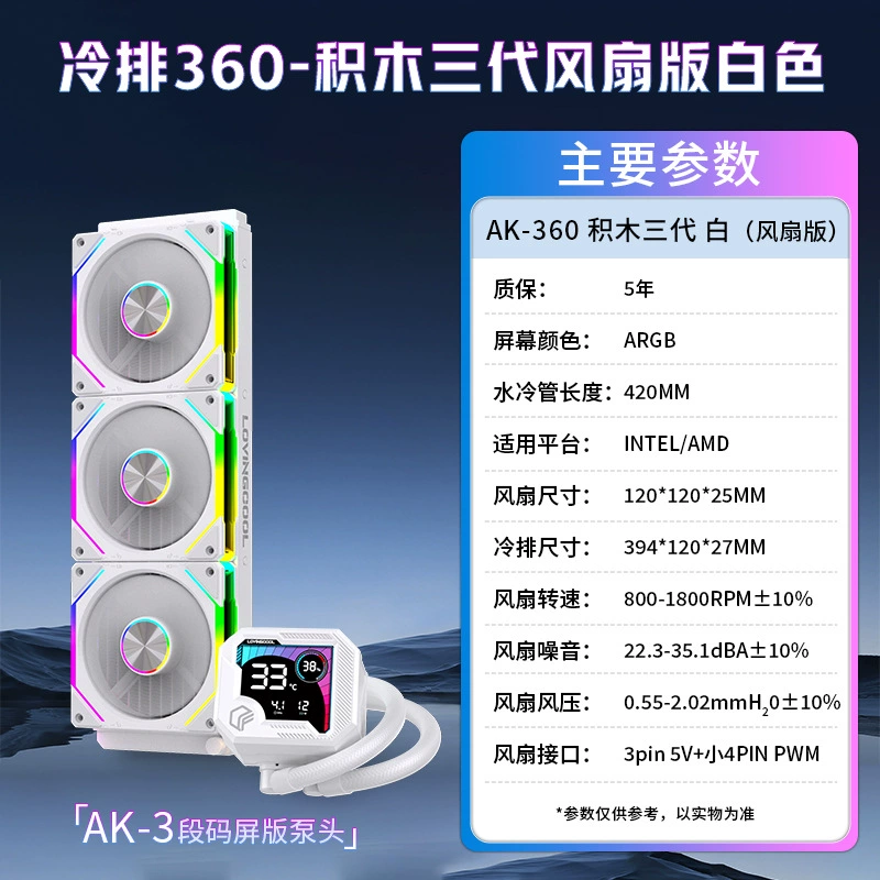 Снятый экран 360, радиатор CPU для компьютера, ARGB, интеллектуальный дисплей температуры, охлаждающий вентилятор для интегрированной системы водяного охлаждения