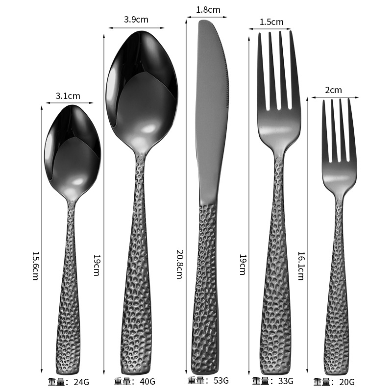 Amazon vajilla snakeskin martillo mango conjunto de cinco piezas creativo occidental cuchillo de carne y tenedor cuchara de acero inoxidable dorado cuchillo y tenedor