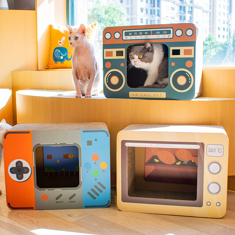 Le ViewSonic Radio Apariencia Interesante Juguete para gatos Papel corrugado Casa para gatos Placa de agarre vertical Procesamiento de fábrica Personalización