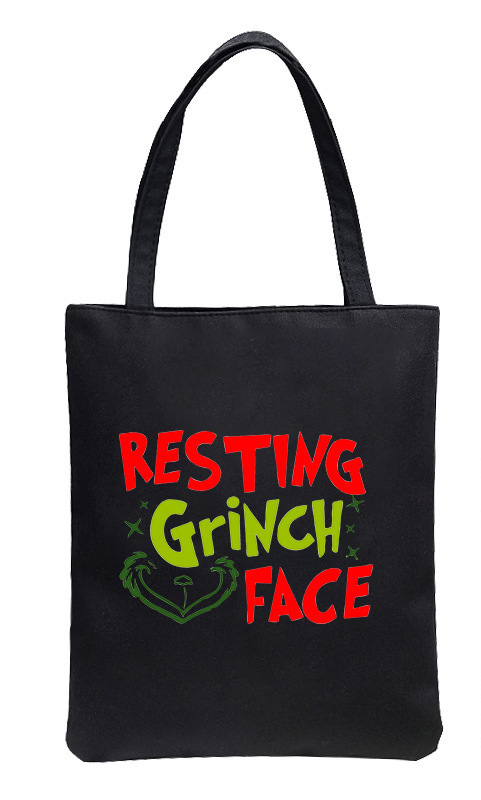 Spot Christmas geek backpack European and American large-capacity canvas green fur geek Grinch bag single shoulder handbag for men and women