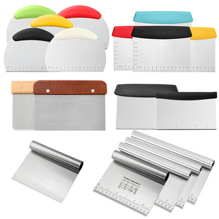 Stainless steel noodle cutter with scale flour cutting baking tool nougat dough cutter beech handle flour cutting