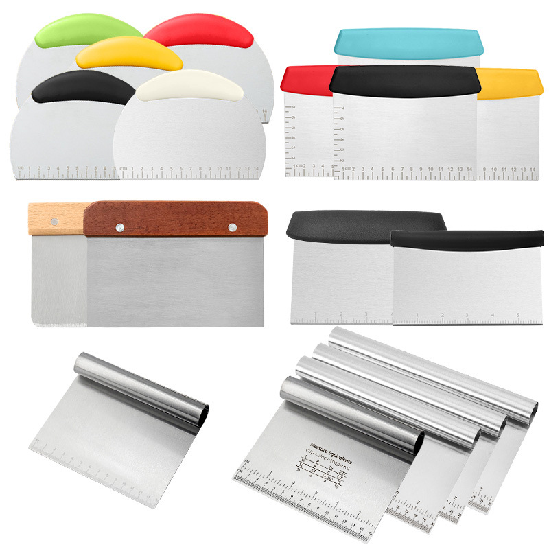 不锈钢切面刀带刻度面粉切烘焙工具牛轧糖面团切刀榉木柄面粉切