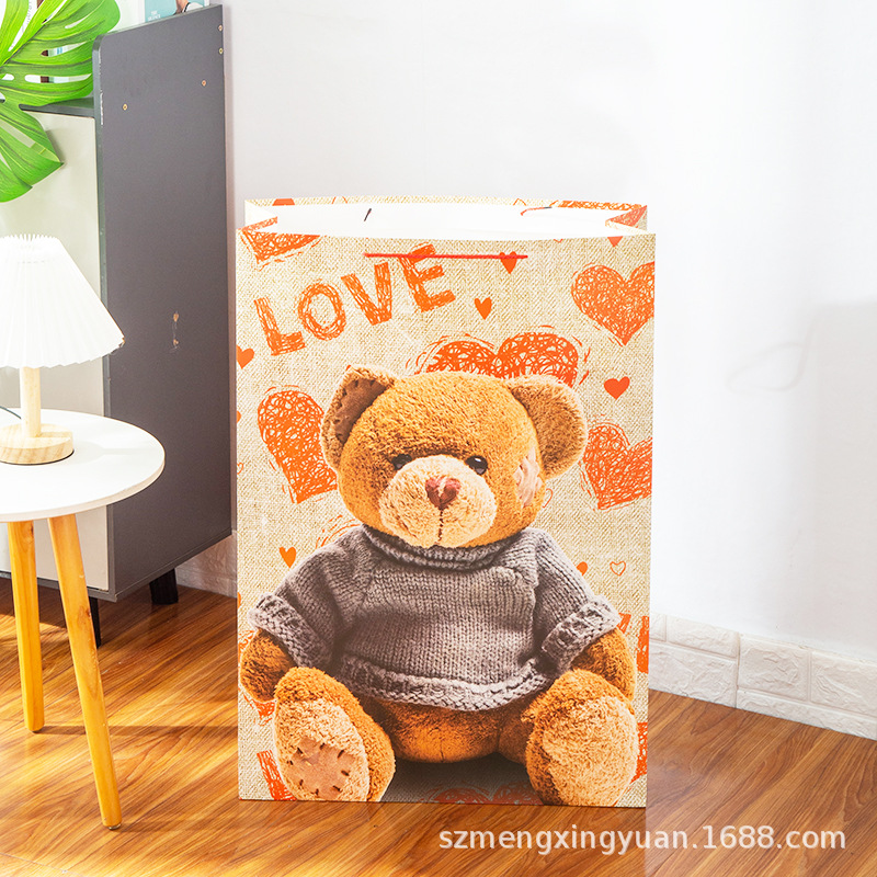 Oso de dibujos animados de gran tamaño bloques de construcción Lego muñeca abajo chaqueta regalo portátil bolsa de papel caja de regalo de cumpleaños bolsa