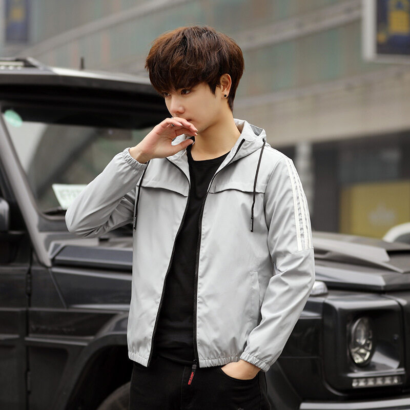 Nuevo 2022 primavera y otoño chaqueta guapa de los hombres tres barras cremallera chaqueta con capucha chaqueta uniforme de Béisbol Juvenil de los hombres