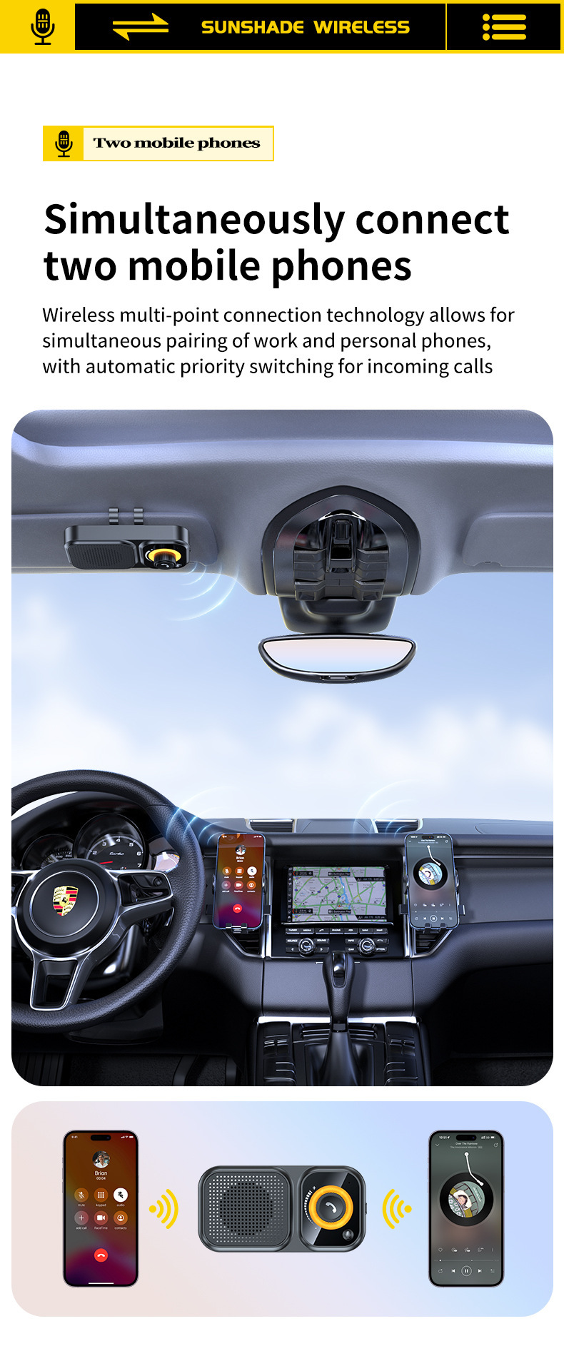 New Bt17 Sun Visor Bluetooth Car Hands-Free Call Noise Reduction Intelligent Sensor Vibration Boot Siri Voice 3W