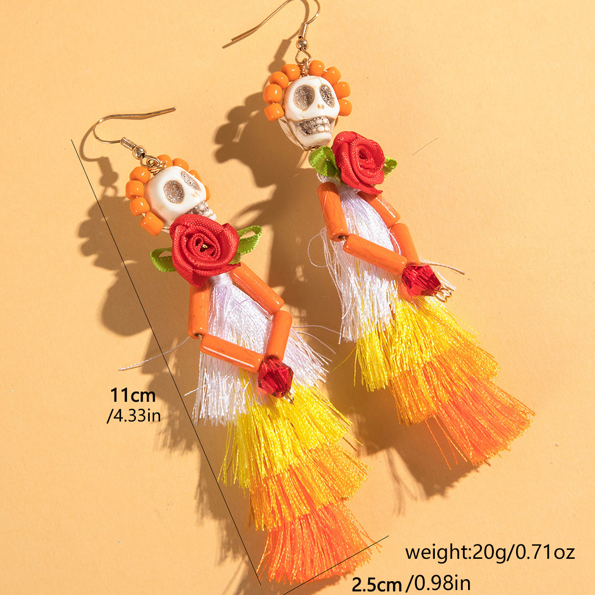 27g Weight Alloy Ear Needle Material Drop Earrings Classification 1 Pair Quantity Holiday, Daily Occasion Alloy, Resin Material Halloween Festival Tassel, Skull Pattern Women's Gender Plating Design Elegant, Streetwear Style 1 Pair Halloween Elegant Streetwear Tassel Skull Plating Alloy Resin Drop Earrings 14