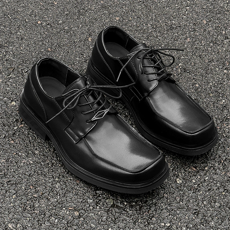 Обувь Derby Shoes Fangfu Маленькая кожаная обувь мужская толстая подошва увеличена повседневная пара в британском стиле 980422 Черный-J