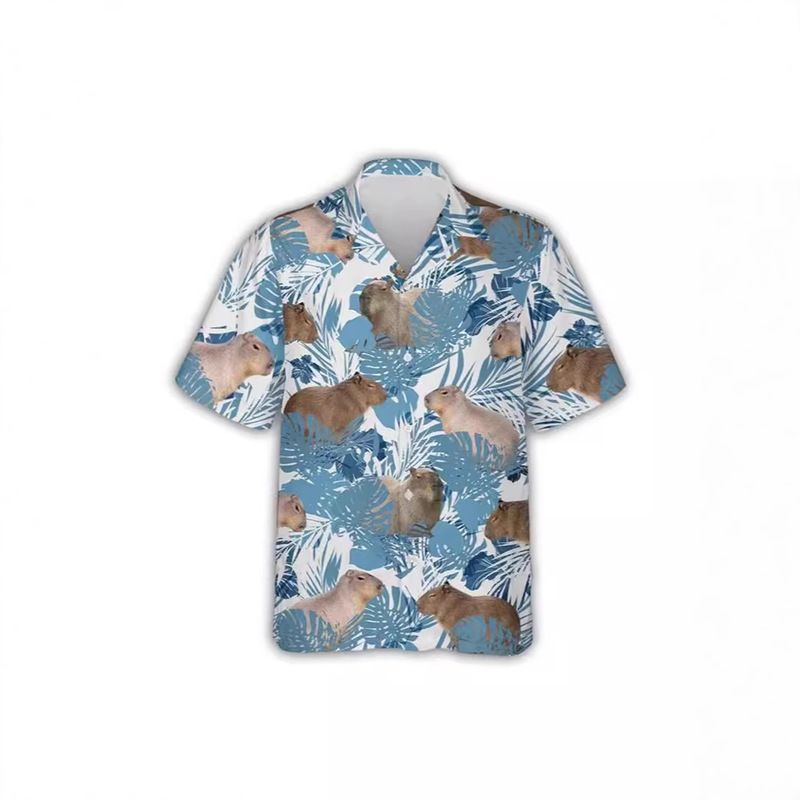 Summer New Men's Shirt 3D Print Kawaii Capybara Pattern Men's Shirt Hawaiian Shirt