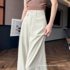 杏色西装裤女夏2025新款感垂感直筒宽松窄版阔腿裤