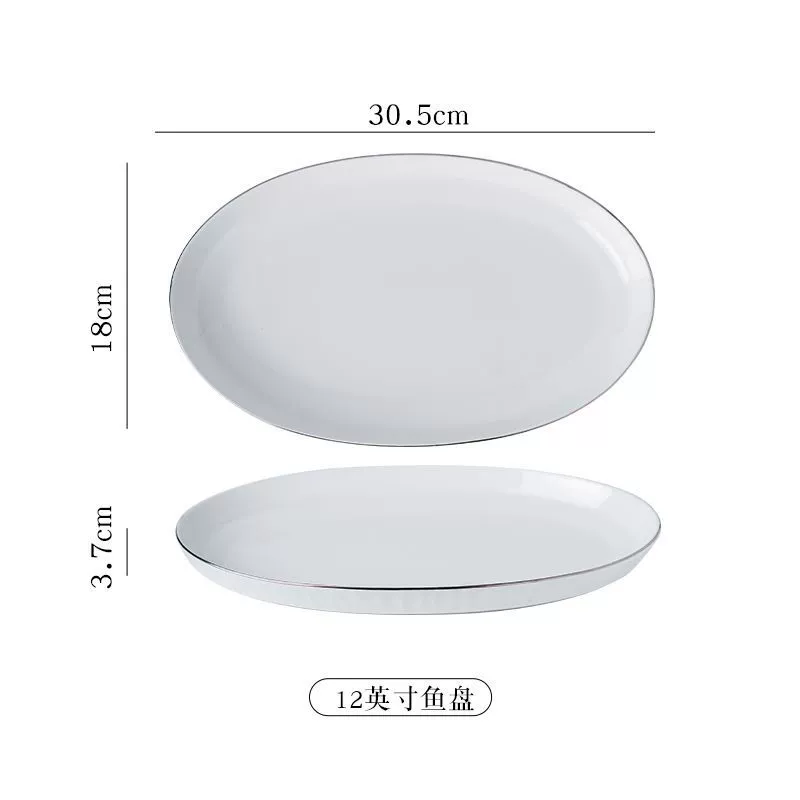 Platinum ceramic tableware set, light‑luxury design, platinum rim, multiple piece options