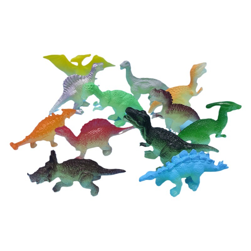 Cross-border soft glue luminous dinosaur model small dinosaur solid mini fluorescent luminous children's toy archaeology