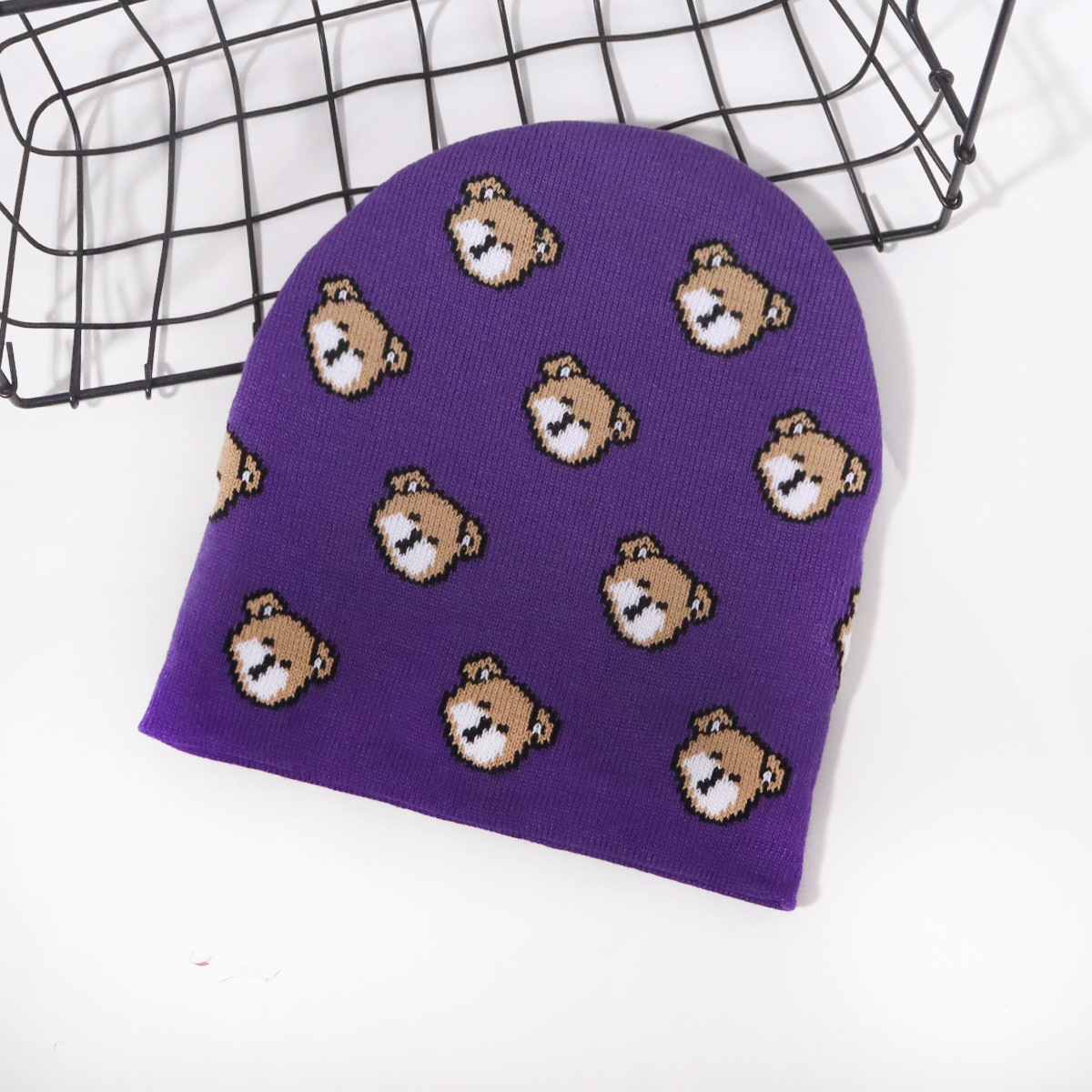 Sweet and cute bear pattern knitted hat men and women outdoor riding warm_voghion.com