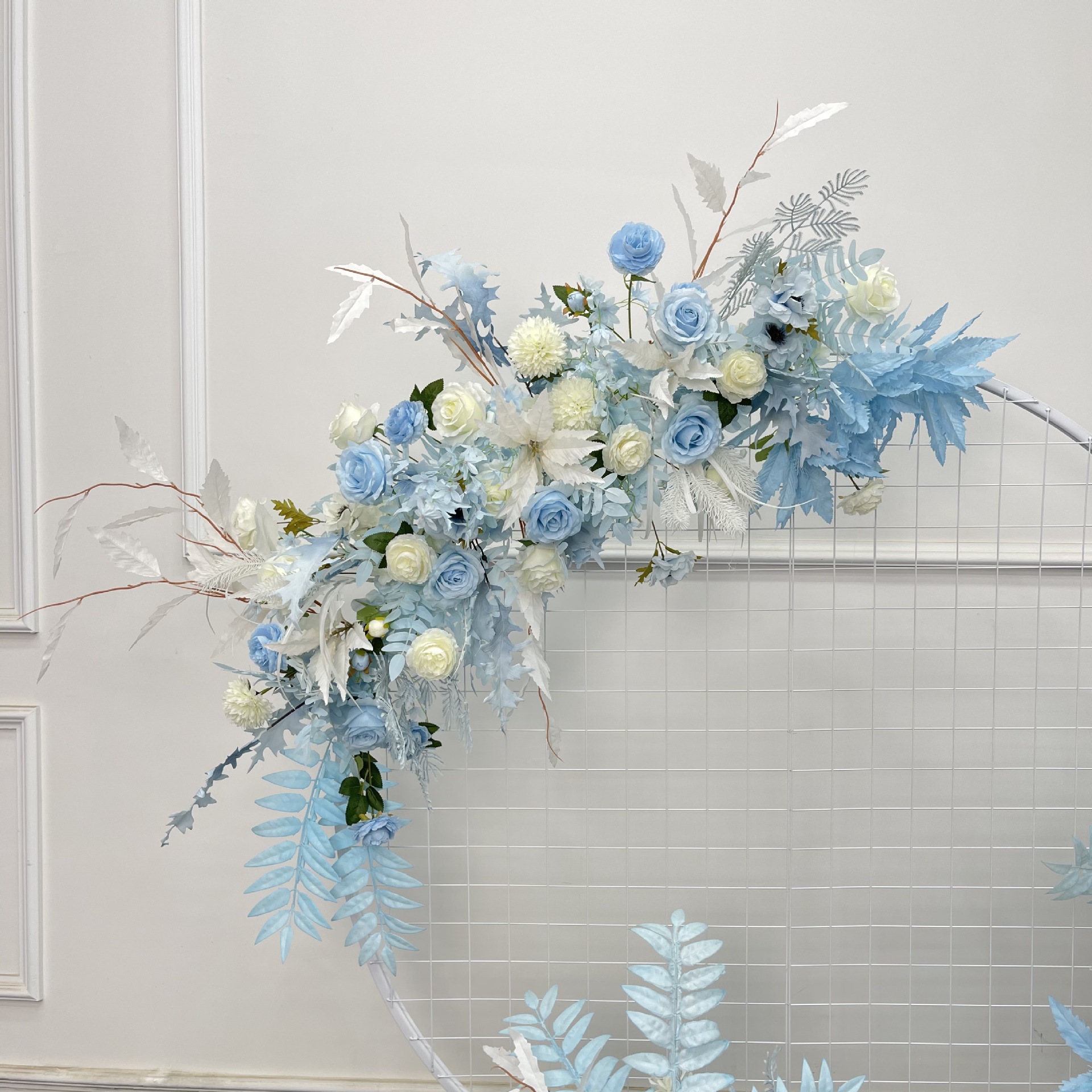 El comercio exterior de la boda flor artificial piso de la boda flor de seda apoyos de la flor de eucalipto flor artificial fila accesorios de la boda floral