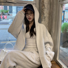 2024新款重磅连帽加绒卫衣外套冬装运动休闲两件套宽松情侣装套装