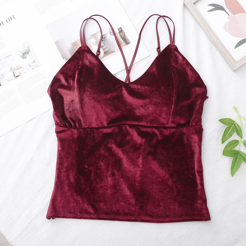 Otoño y invierno dorado de seda mariposa de encaje hermoso chaleco de espalda con cojín de pecho para mujeres una ropa interior apretada top