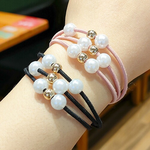 Pearl hair ring high elastic hair rope three-in-one rubber band Korean style knotted rubber band hair accessories 9 beads 9 beads