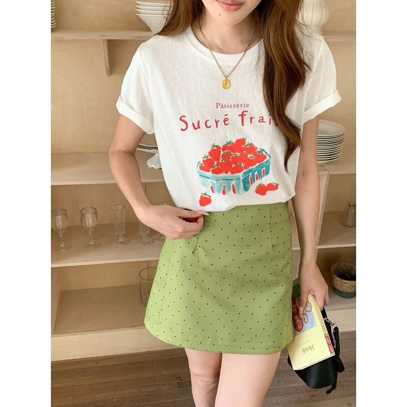 3Th Morning Healing Summer Korean-Style Strawberry Letter Print Round Neck Short-Sleeved T-Shirt Zy4262