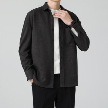 秋冬新款加厚纯色衬衫男工装长袖潮牌宽松毛呢衬衣休闲外套潮