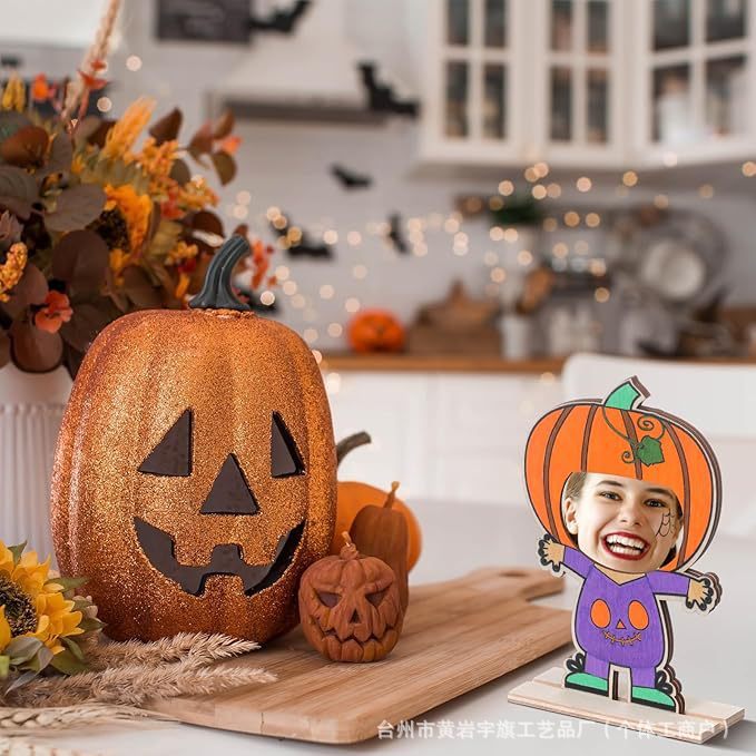 DIY 落書き木製フォトフレームハロウィンフォトステッカー空白木片キャラクタースタンドデスクトップ装飾品パーティー装飾|undefined