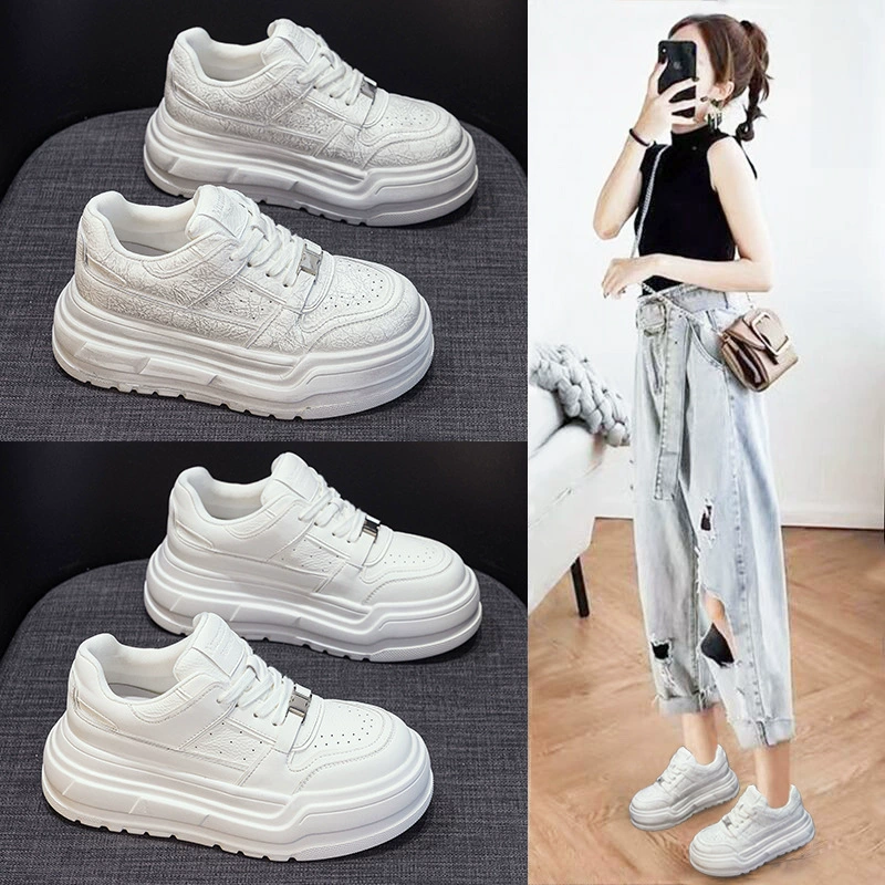 Толстая подошва сетка красная белая обувь женская весна и осень 2025 новая повышая женская обувь студенческая повседневная обувь легкая спортивная обувь женская